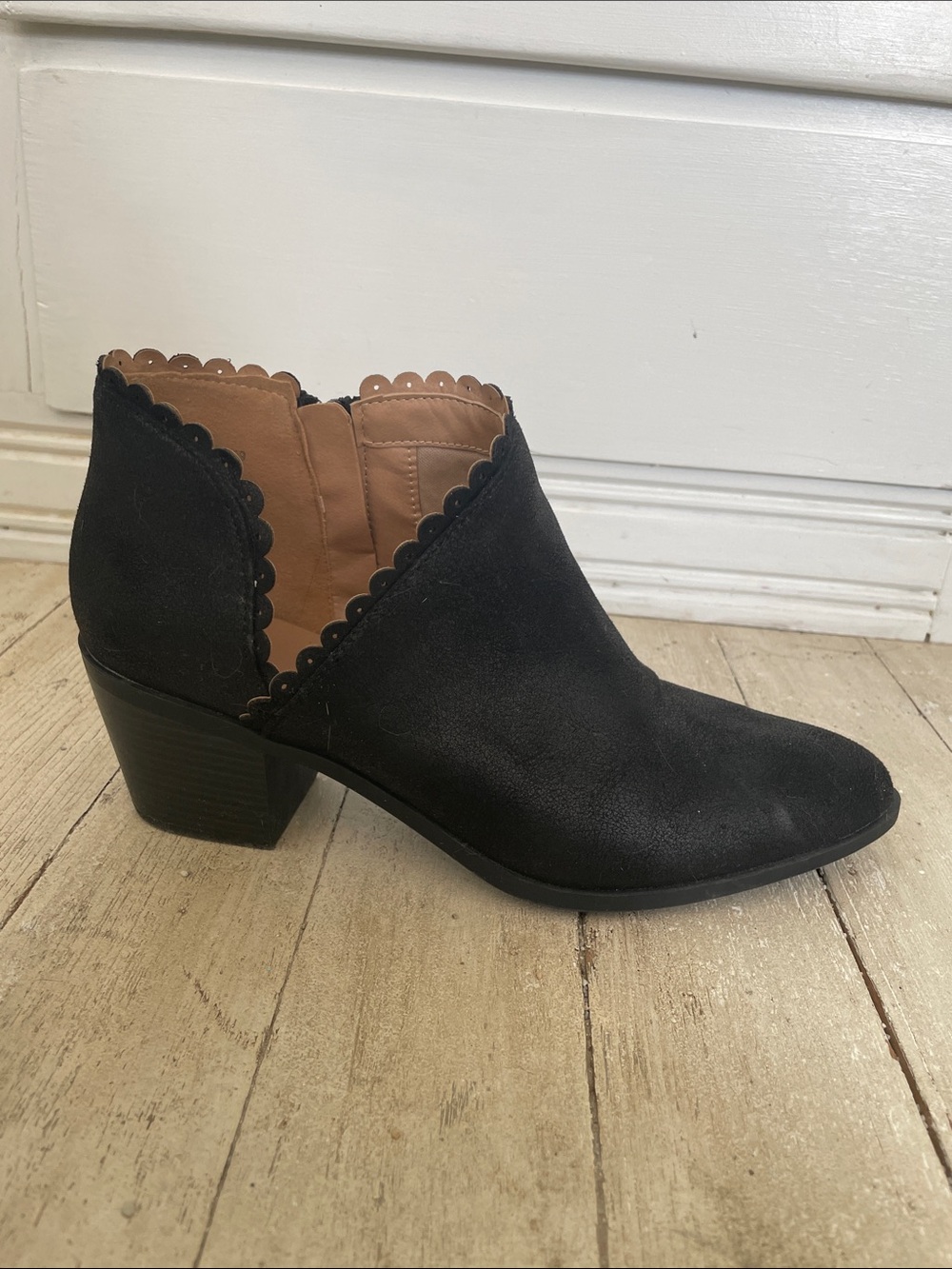 Black Scalloped Ankle Boots